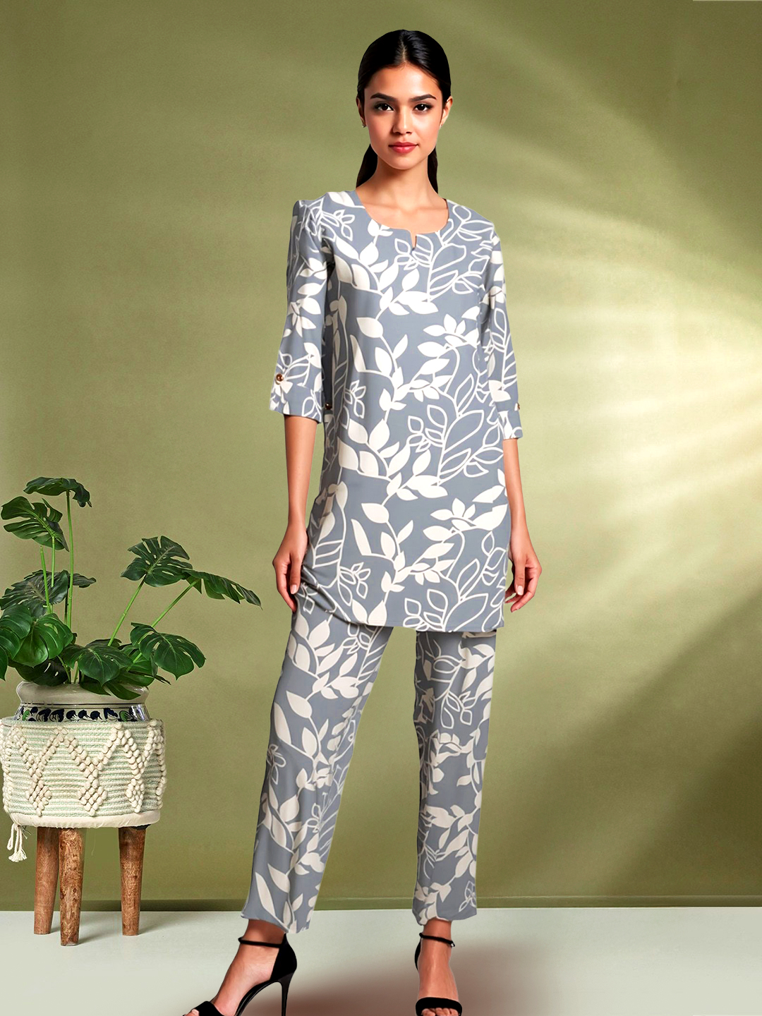 Picture of Leafy Elegance Floral Printed Top with Palazzo Co-Ord Set
